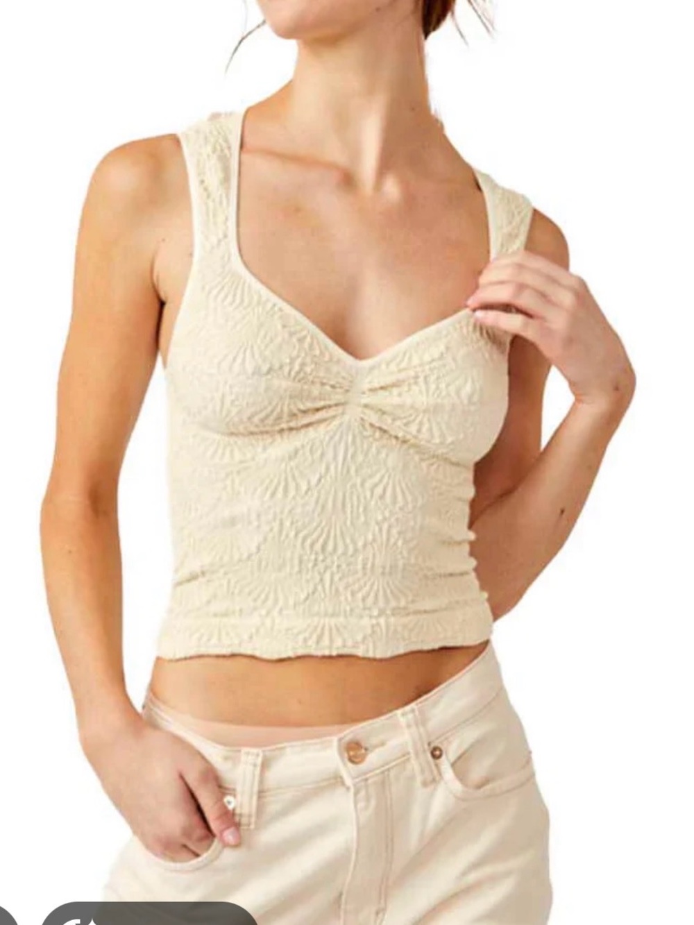 Cream Textured Ruched Tank Top
